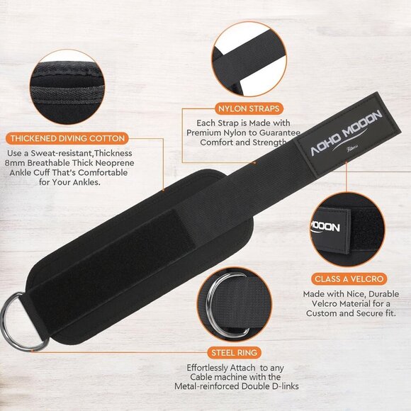 Ankle Cuffs Steel Cotton Adjustable Workout Leg Straps for Glute Exercises - Picture 4 of 6